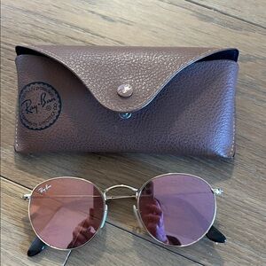 Ray-Ban Gold Frame Sunglasses with Pink Lenses